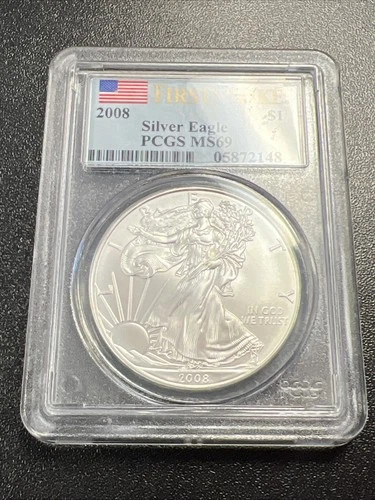 2008 American Silver Eagle $1 - PCGS MS 69 / First Strike / Flag - No Reserve!