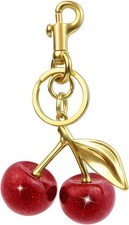 NEW Red Cherry Apple Bag Charm Keychain Resin Metal Brass Purse Decoration US