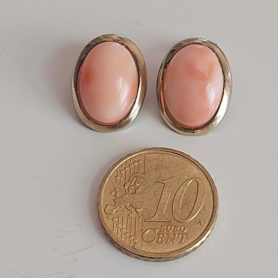 CORALLO ROSA ORECCHINI A CLIP ARGENTO 800 PLACCATO ORO VINTAGE - Immagine 2 di 4