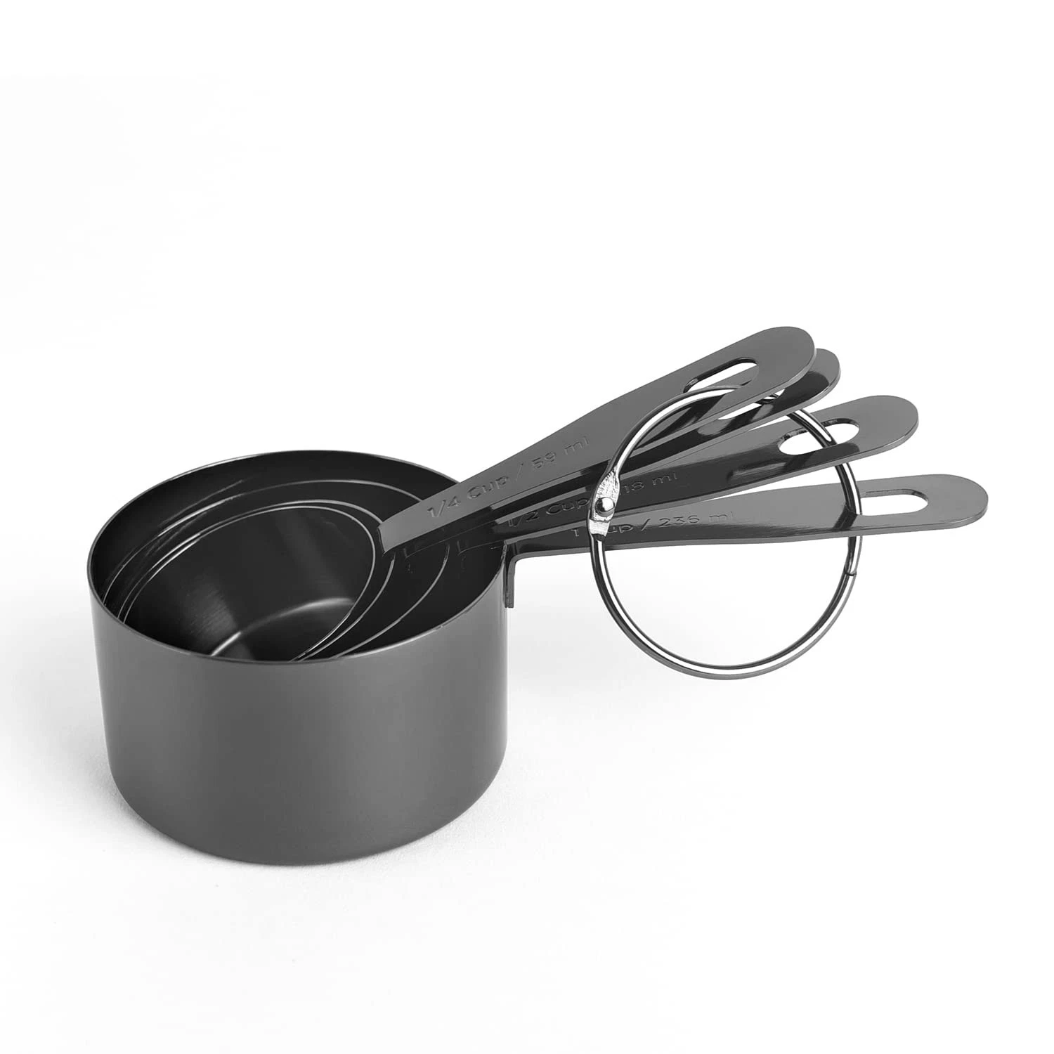 4 PCS Metric Measuring Cups And Spoon Set Stainless Steel Black Tool