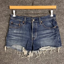 Levi's 501 Premium Shorts Womens 28 Blue Excellent Raw Hem Button fly Denim