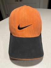 Vtg 90s Nike 6 Panel Hat Orange Crown Black Bill Strapback Swoosh Made In USA
