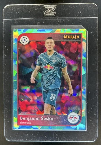 2024-25 Topps Merlin Chrome UEFA Benjamin Sesko Aqua Atomic Refractor #/75