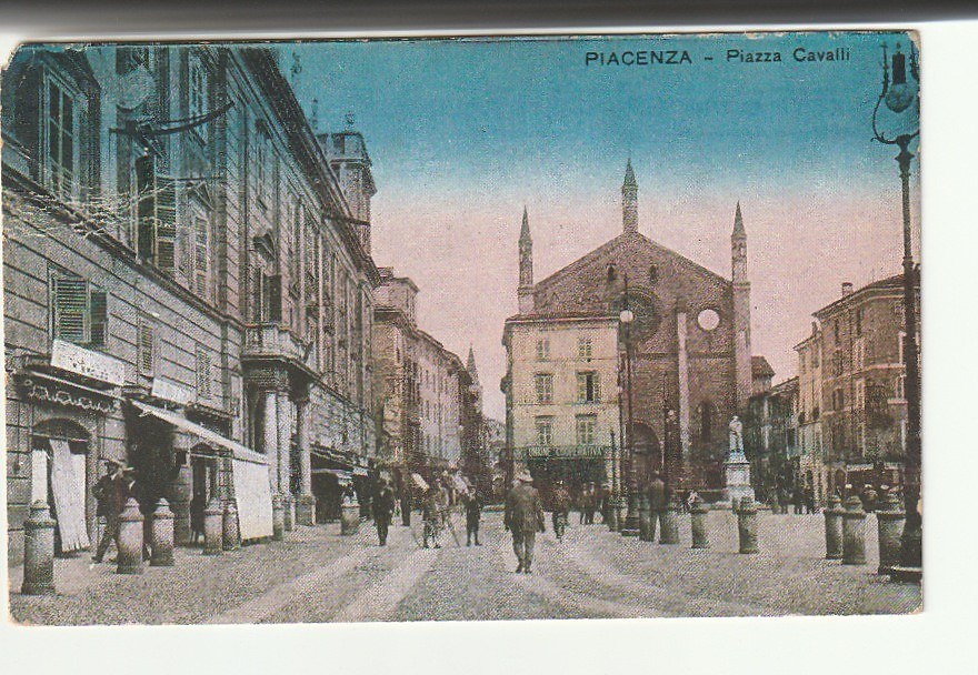 PIACENZA D'EPOCA PIAZZA CAVALLI ANNO 1917 VIAGGIATA ANIMATA FORMATO PICCOLO