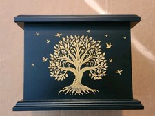 Wooden Urn for Human Ashes  Tree of Life - Black  Gold 20lbs