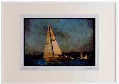 Segeln 007040 Schaluppe Segeln unter klarem Himmel Aquarell Bilderrahmen limitierte Auflage A