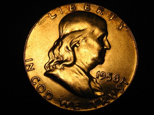 1958-P 90% Silver Franklin Head Half Dollar BU COIN IS NORMAL SILVER COLOR ^^^ - Picture 2 of 4