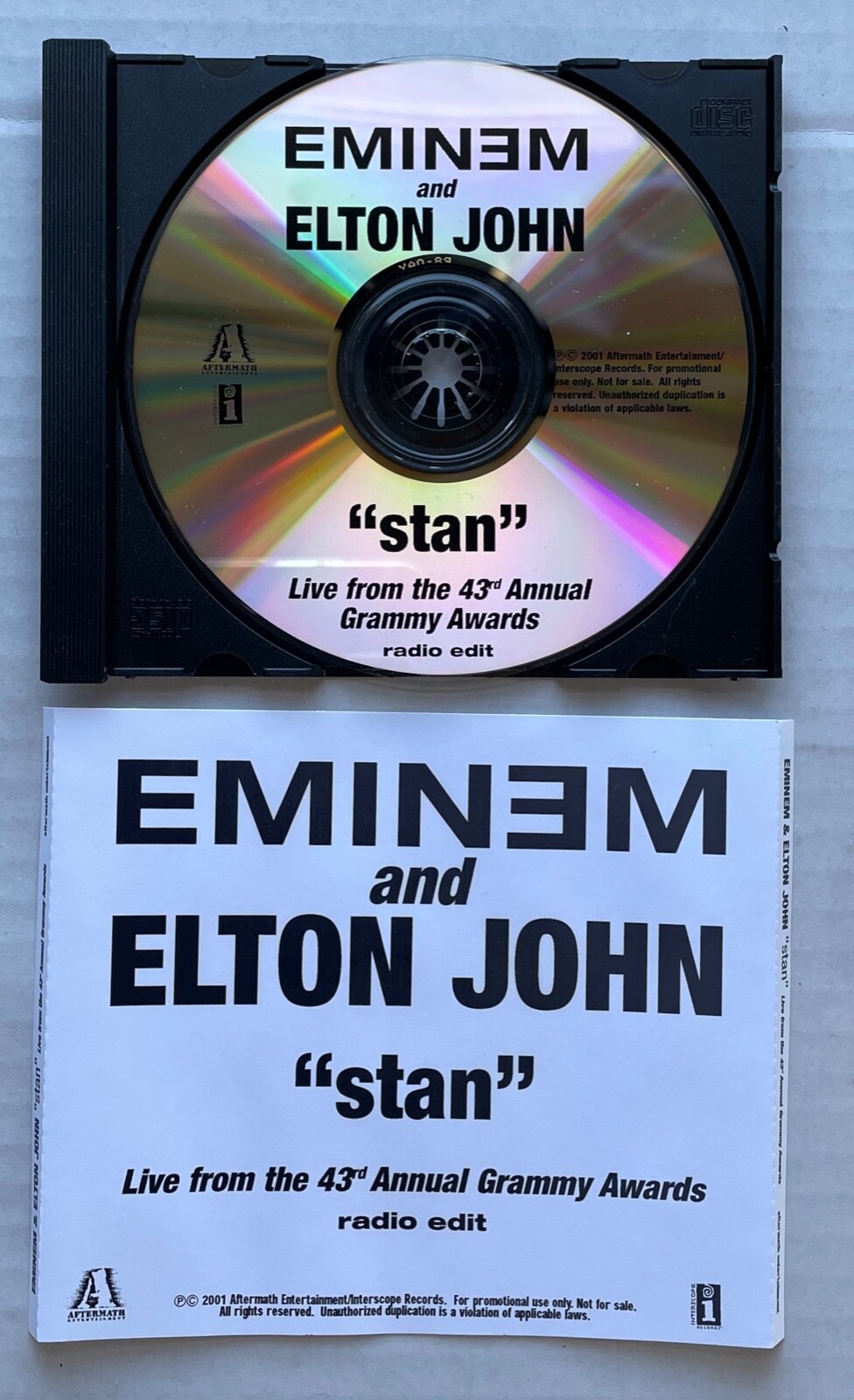 EMINEM & ELTON JOHN Stan 2001 Live At The GRAMMYS AWARDS PROMO Only CD Single