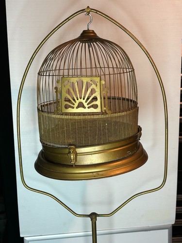 Antique 1920s Crown Gold Wire Bird Cage Art Deco Ring Floor Stand Cast Iron Base - Picture 15 of 17