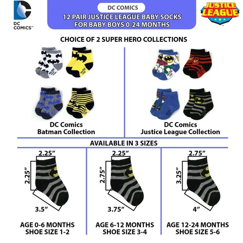 DC Comics Assorted Superhero Characters 12 Pair Socks Set, Baby Boys, Age 0-24M - Picture 49 of 49