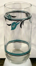 Libbey Glass Tumbler HTF Turquoise Calla Lily Pattern 6" tall Iced Tea Highball