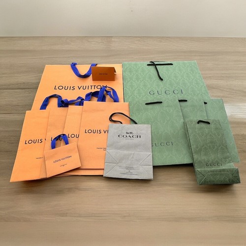Lot of 12 Louis Vuitton Coach and Gucci Shopping Gift Bags Green Gucci Bags