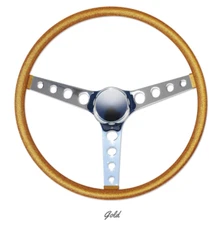 15" Mooneyes 3-Spoke Steering Wheel Gold Metal Flake Finger Grip GS290FGGD