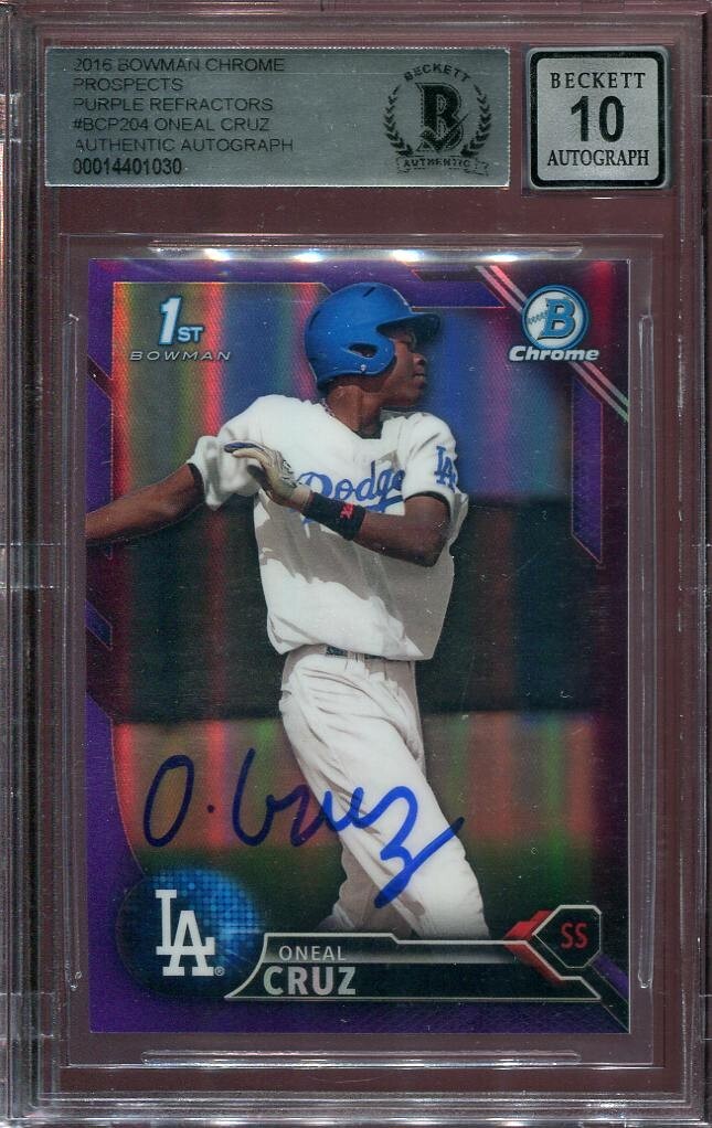 2016 Oneil Cruz Auto 2016 Bowman Chrome Purple /250 #BCP-204 LA Dodgers