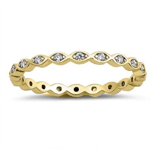 .925 Sterling Silver Yellow Eternity Stackable Clear CZ Ring Sizes 4-10 - Picture 1 of 3