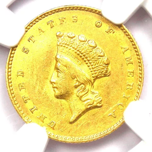 1855-O Type 2 Indian Gold Dollar (G$1 Coin) - NGC AU Details - Rare O Mint!