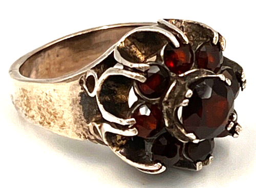 Vintage Art Deco Sterling Silver & Large Garnet Cluster Ring Size O US 7 - Picture 8 of 14