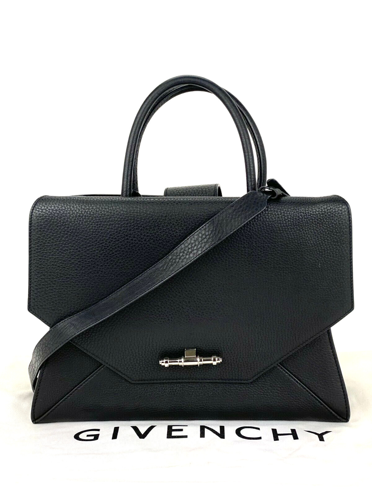 Givenchy Hand Bag Obsedia Medium Flap Black Pebbl… - image 1