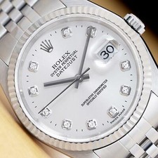 Rolex Datejust Silver Men's Diamond Markers Dial Watch - 16234 for ...