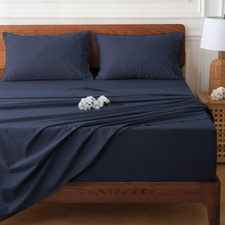 Navy Blue Extra Deep Pocket Cal King Sheets - 100 Cotton, Soft Cooling