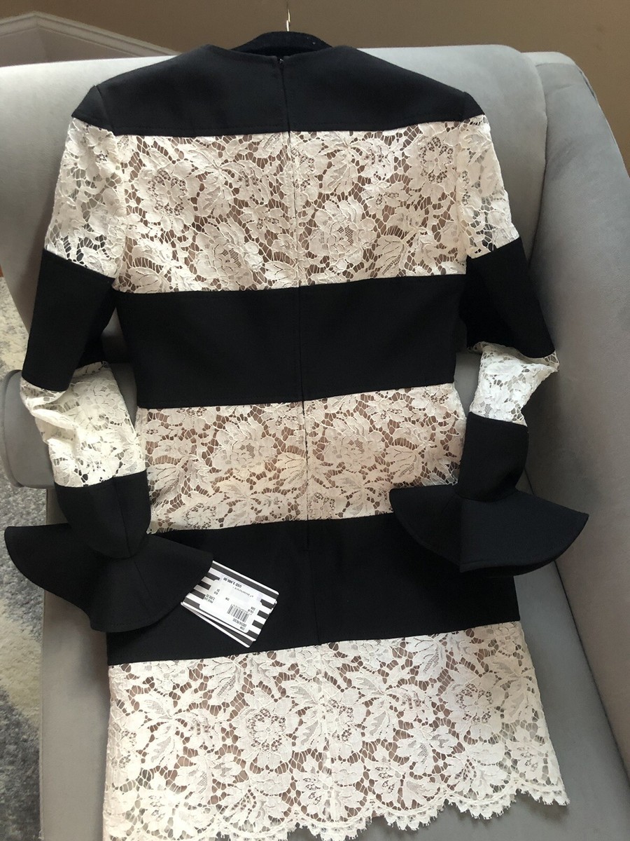 Valentino Long-Sleeve Crepe & Lace Stripe Mini Dress | eBay