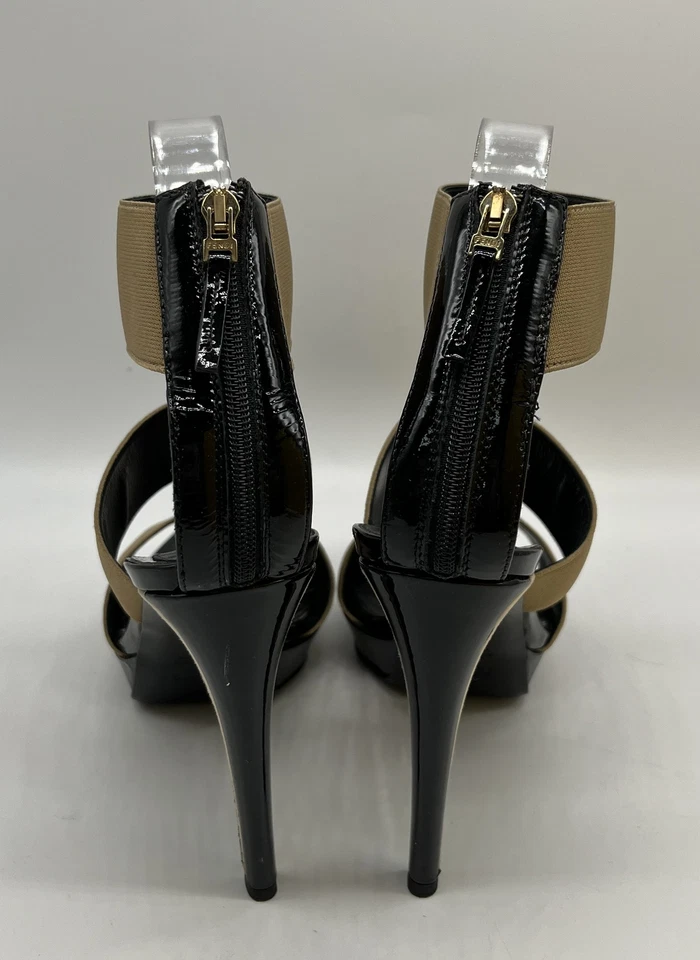 Sandalia de plataforma Fendi beige/negro 'Vernice' con tiras elásticas talla 38 Foto 4 de 4