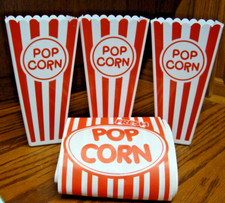 Set 3 Plastic Popcorn Containers 15 Bags Red/White Striped Retro Style 955