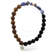 Armband Sodalith Du Brazilien + Perlen Schwarz Onyx Matt + Holz 8 Mm. Made In