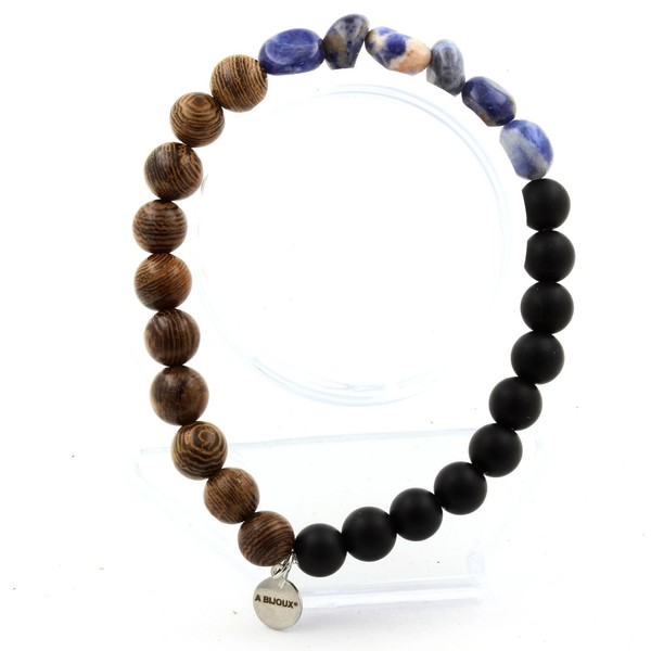 Armband Sodalith Du Brazilien + Perlen Schwarz Onyx Matt + Holz 8 Mm. Made In-image
