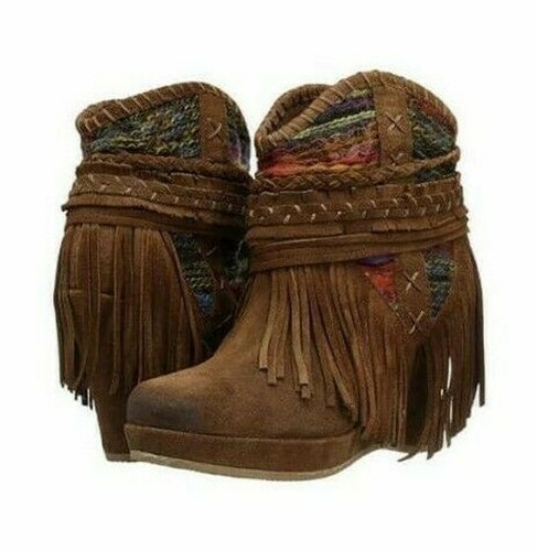 Mujer Cuero Marrón Tacón Cuña de Ante Botines, Talla UK 3 4 5 6 7 | eBay