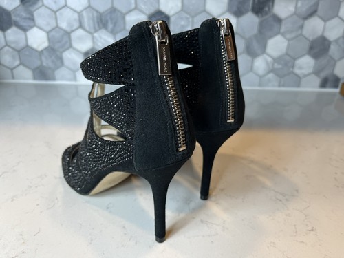 NEW Michael Kors Mavis Open Toe Rhinestone Stilletto Black Suede Pumps Heels 8.5 - Picture 4 of 8