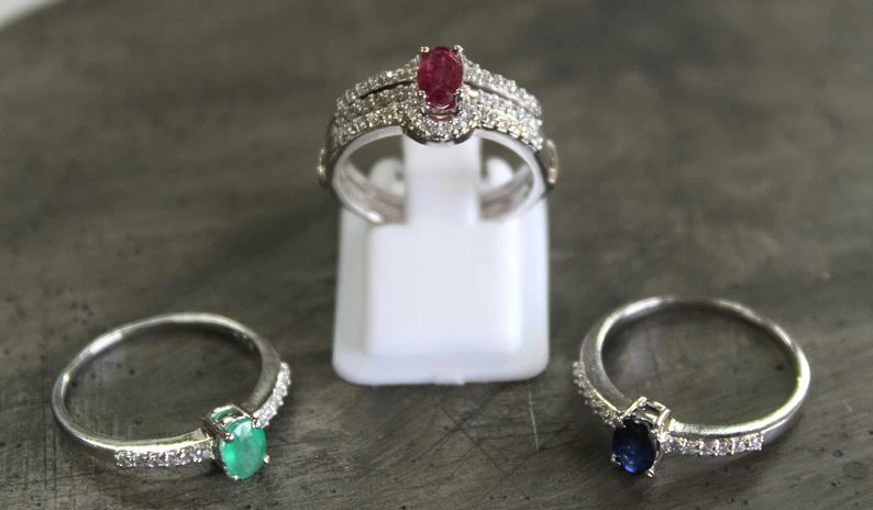 Silber 3 in 1 Ring Smaragd Blauer Saphir Rubin Wechselbarer Ring Für Frauen - Bild 4 von 4
