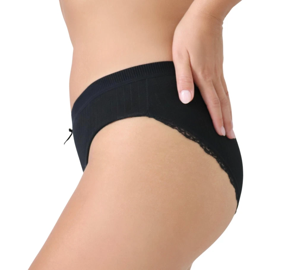 Nabtos Ribbed Cotton Bikini Panties Women Underwear Lace Trim Low Rise Pack 6 - Image 3 of 4