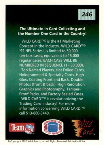 1992 Wild Card - Football Singles - #1 - 250 - Pick Your Players - Picture 428 of 436