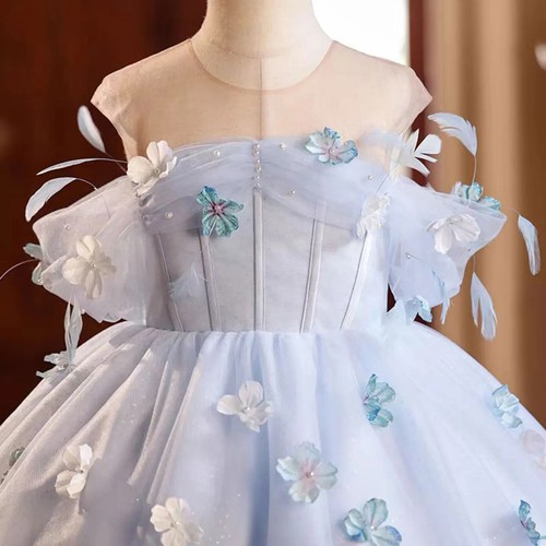 Elegant Blue Girl Bridesmaides Dresses Princess Kids Birthday Party Pageant Gown - Picture 8 of 12