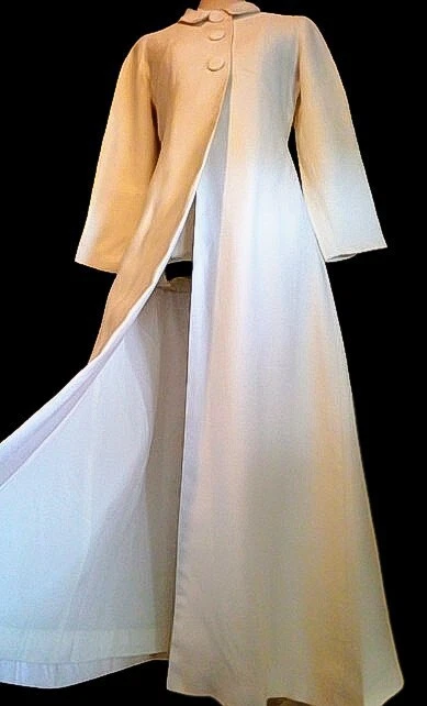 Maxi Abrigo De Colección Años 60 Completamente Forrado De Moda, Tela A Medida En Blanco Nieve S Foto 3 de 4