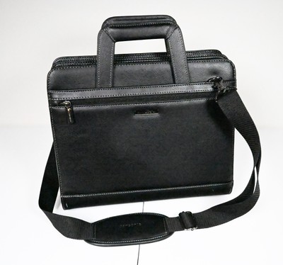SAMSONITE Leather Slim Laptop Bag Briefcase Business Portfolio Black Retractable