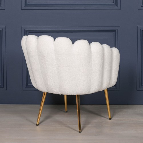 Poltrona occasionale Art Déco ricciolo bianco singhiozzo gambe oro guscio - Foto 4 di 5