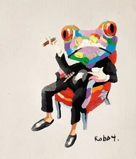 Frog on Chair,  10x8 -  Hand painted on Giclee Canvas, Canvas-only