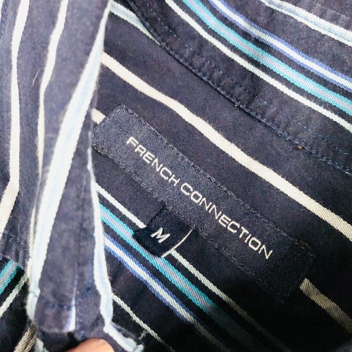French Connection Mens Blue Striped Y2K Long Sleeve Shirt Size Medium - Picture 8 of 15