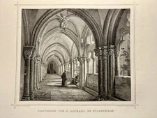 Cloister of St. Michael Hildesheim antique steel engraving 1837 Germany