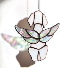Handmade Stained Glass Angel Dog Suncatcher Rainbow Bridge Dog Memorial Gift...