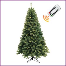 6ft Pre-Lit Christmas Tree, Artificial Hinged Xmas Tree With LED Lights