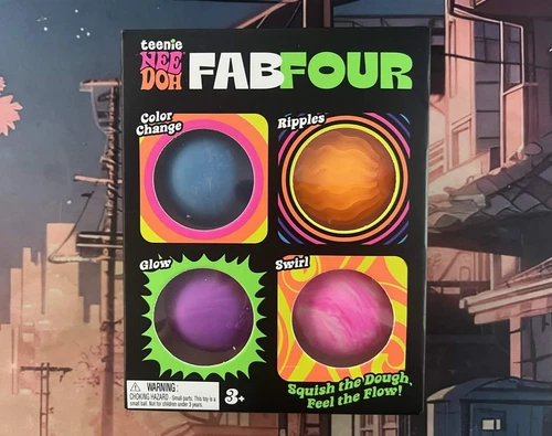 Needoh Teenie Fab Four 4-Pack Nee Doh Set of 4 - Color Change Ripples Glow Swirl