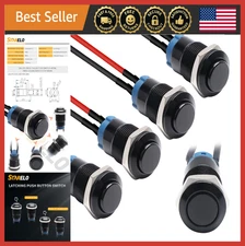 5pcs 12mm Latching Push Button Switch, IP65 Waterproof, Pre-Wired, Aluminum Allo