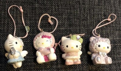 Vintage HELLO KITTY 4 Mini 3D Christmas Tree Ornaments Miniature Sanrio HTF 2007