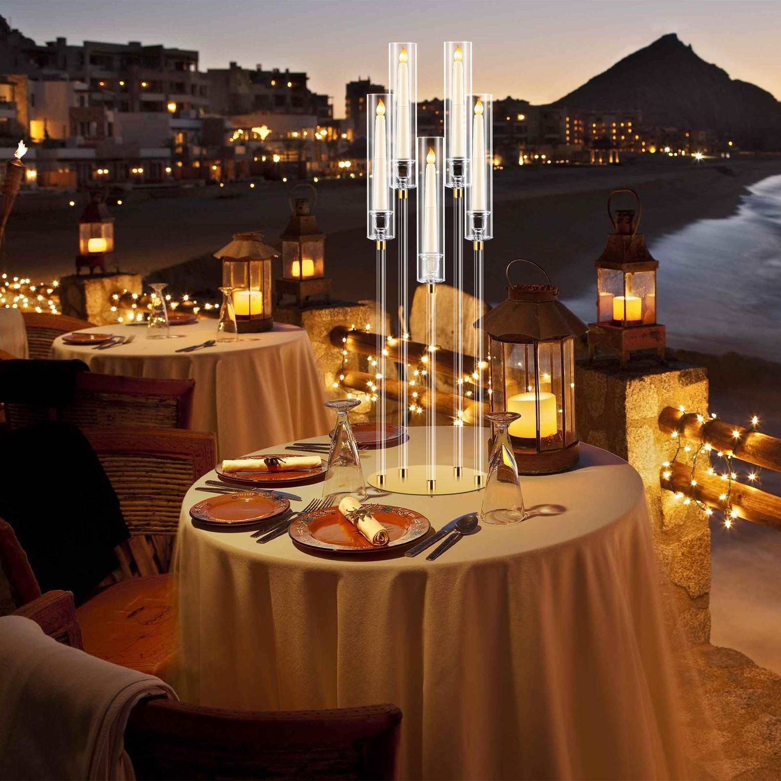 8pcs Acrylic Candelabra Set 42" Tall with Lampshades for Wedding Party Decor--