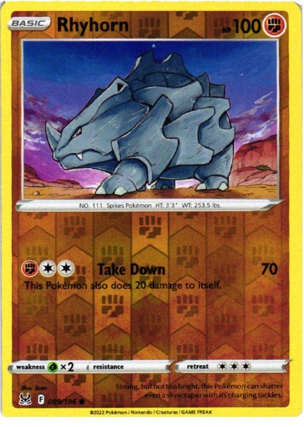 Rhyhorn 089/196 Common Lost Origin Pokemon Reverse Holo Near Mint
