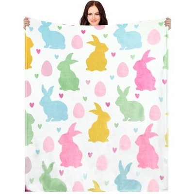 Easter Blanket Spring Rabbit Eggs Soft Flannel Colorful Bunny Easter Bunny