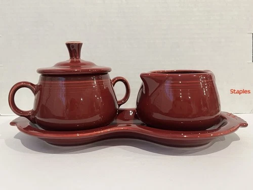 Fiestaware by Homer Laughlin Cinnabar Cream & Sugar + Underplate 2000-2010